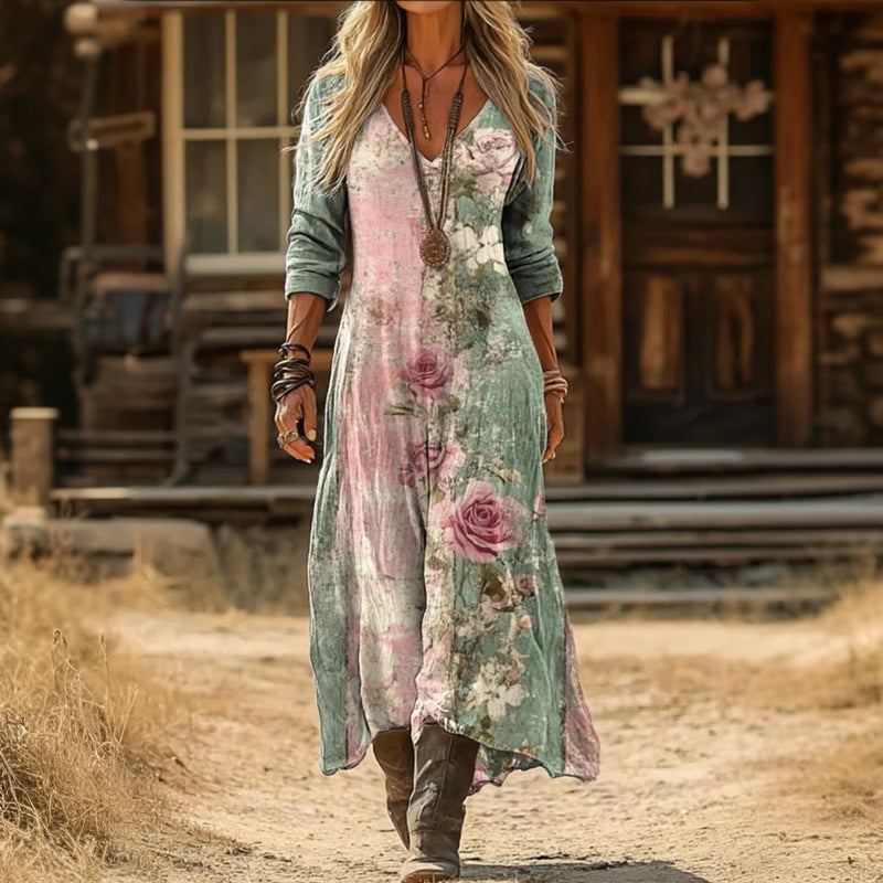 Evelyn | Vintage-inspiriertes langärmeliges Freizeitkleid