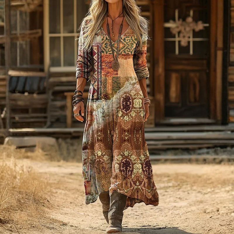 Evelyn | Vintage-inspiriertes langärmeliges Freizeitkleid