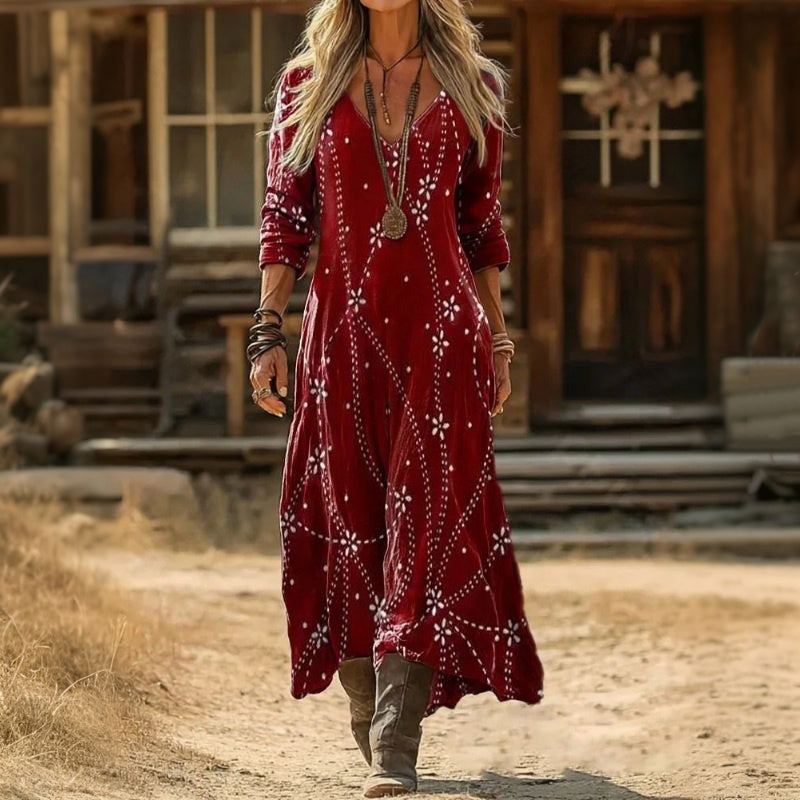 Evelyn | Vintage-inspiriertes langärmeliges Freizeitkleid