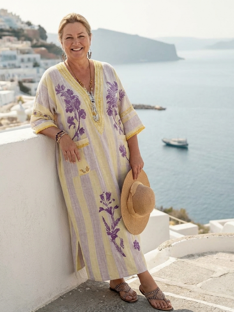 Aurelia | V-Ausschnitt Geblümtes Maxikleid mit Halbärmeln