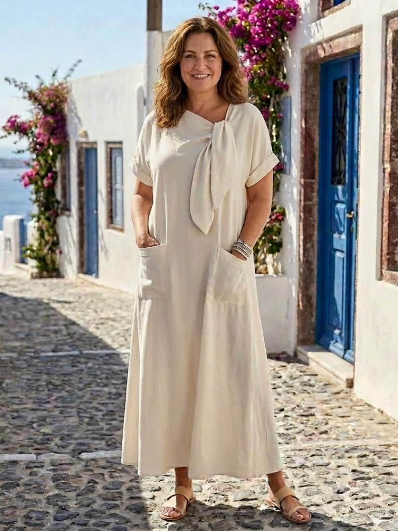 Elowyn | Rundhals Kurzärmeliges Maxikleid