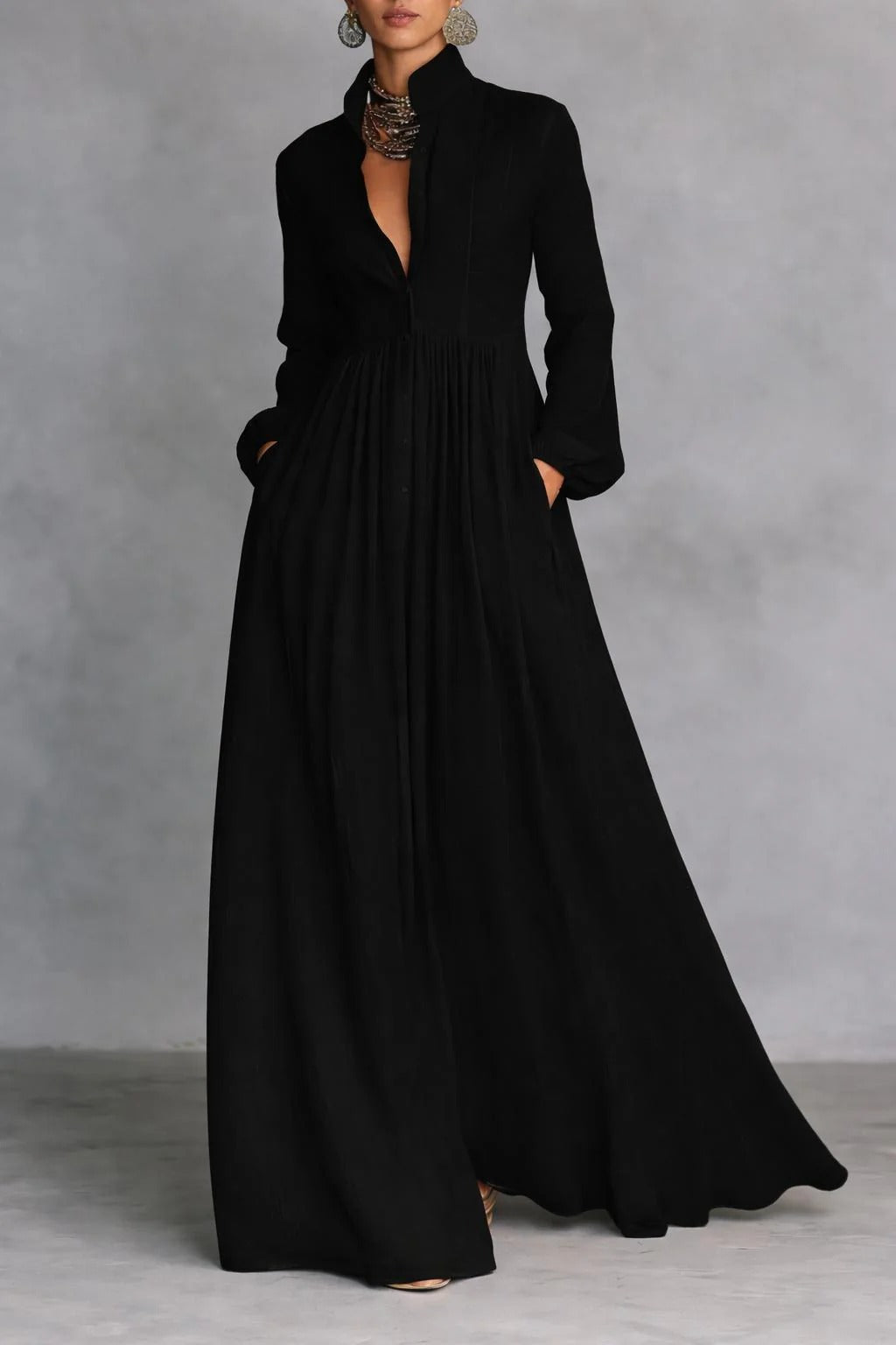 Selene | Fließendes Maxikleid mit Knopfleiste vorne