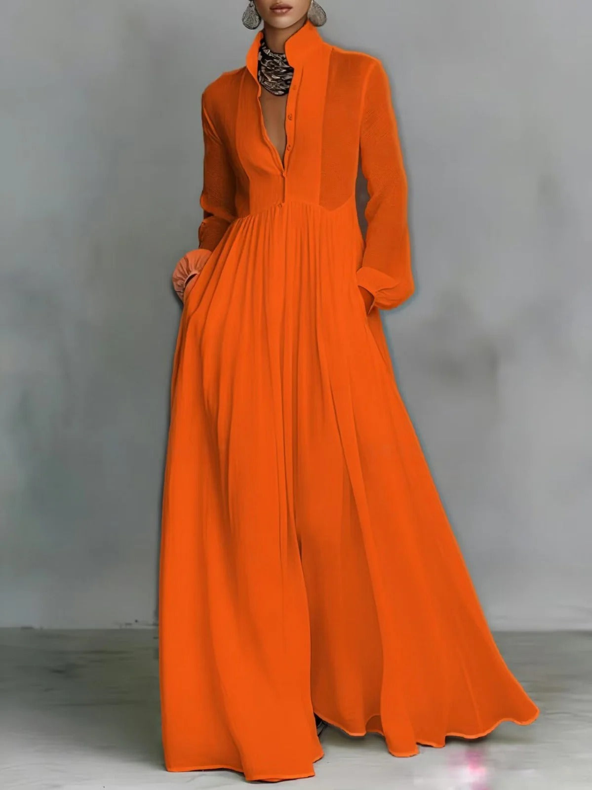 Selene | Fließendes Maxikleid mit Knopfleiste vorne