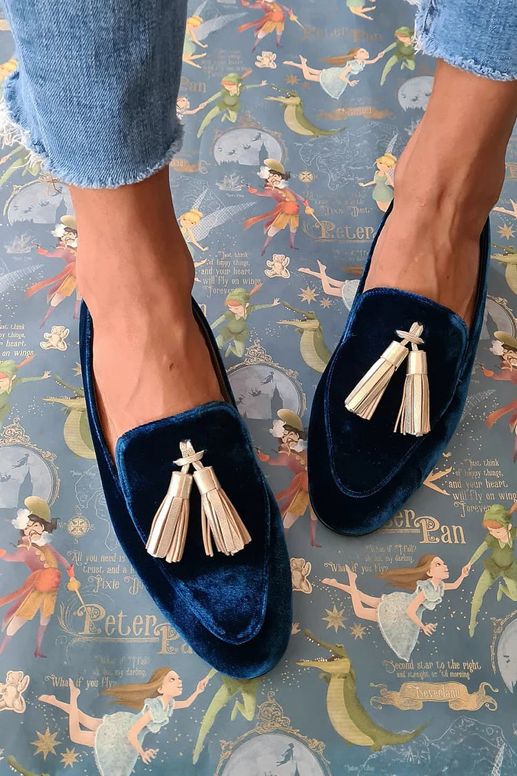 Midnight Elegance Loafer mit champagnerfarbenen Quasten