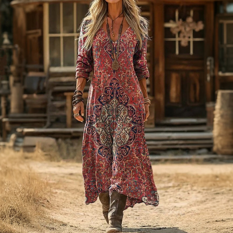 Evelyn | Vintage-inspiriertes langärmeliges Freizeitkleid