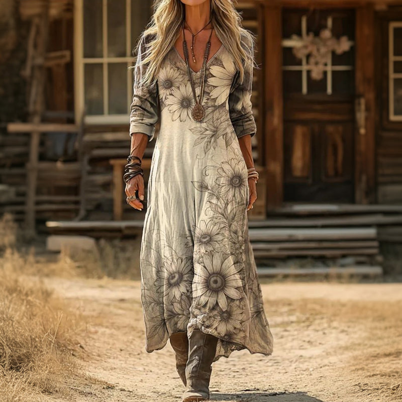 Evelyn | Vintage-inspiriertes langärmeliges Freizeitkleid