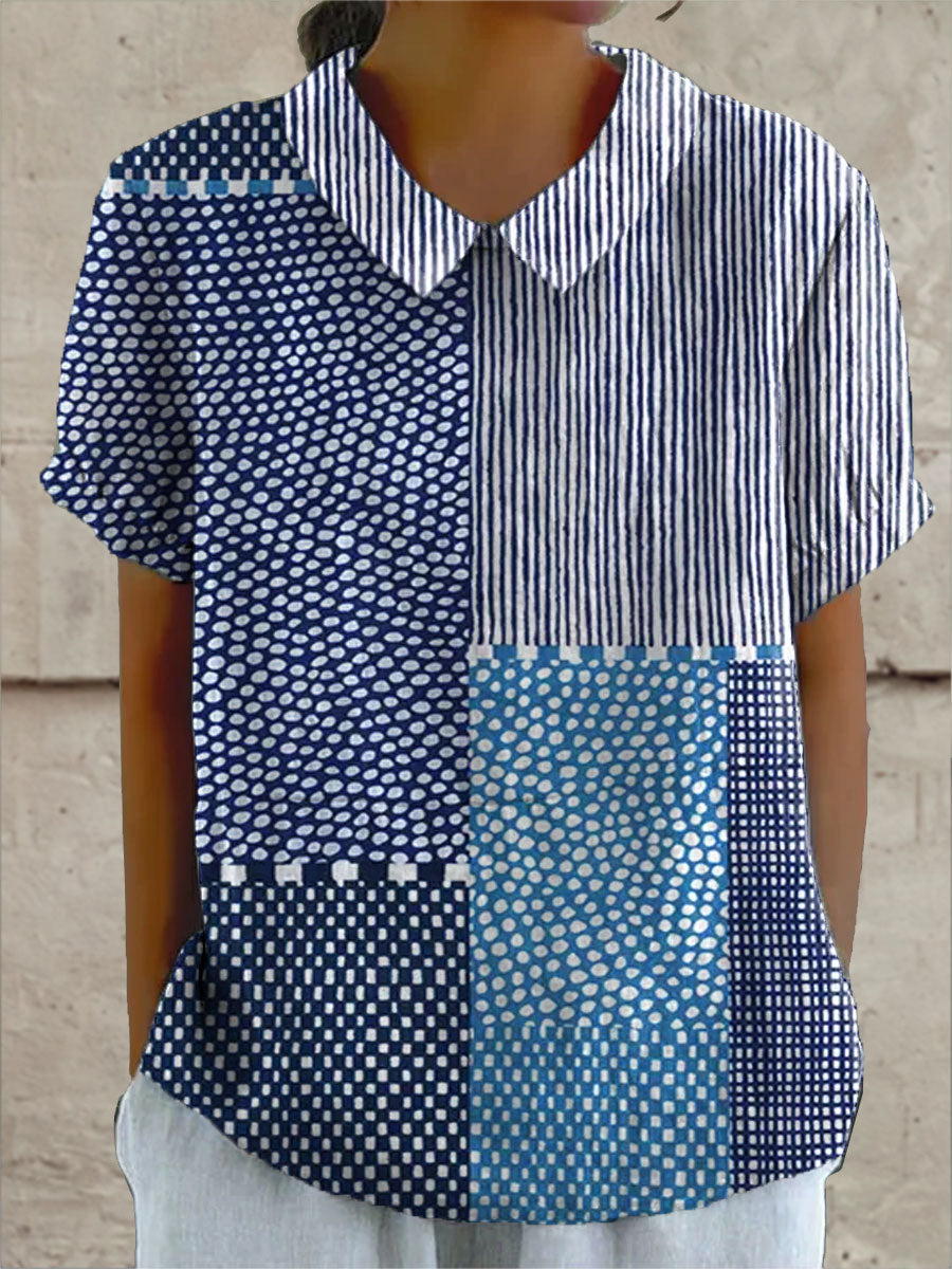 Ella | Blaue Patchwork-Bluse