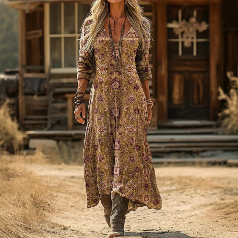 Evelyn | Vintage-inspiriertes langärmeliges Freizeitkleid