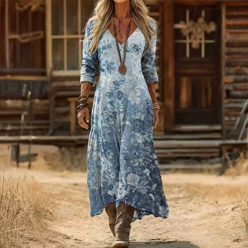 Evelyn | Vintage-inspiriertes langärmeliges Freizeitkleid