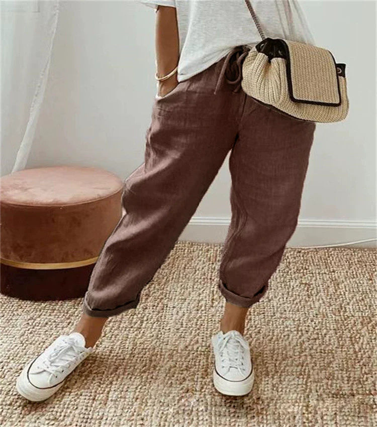 Sofie – Atmungsaktive Leinenhose, Casual und Stilvoll (Braun)