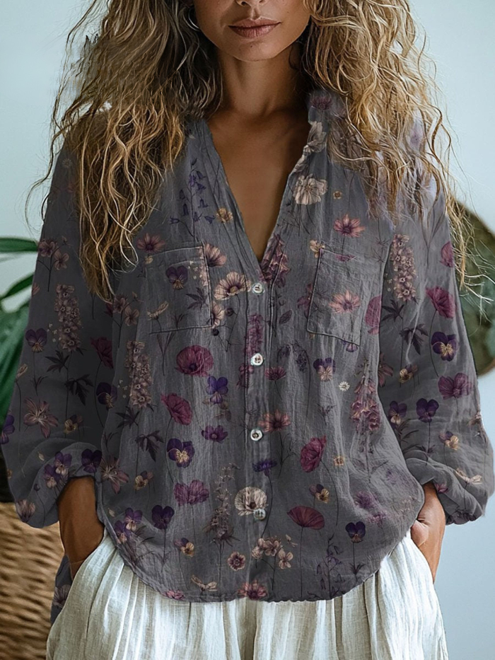 Retro Blumen Bluse Hell