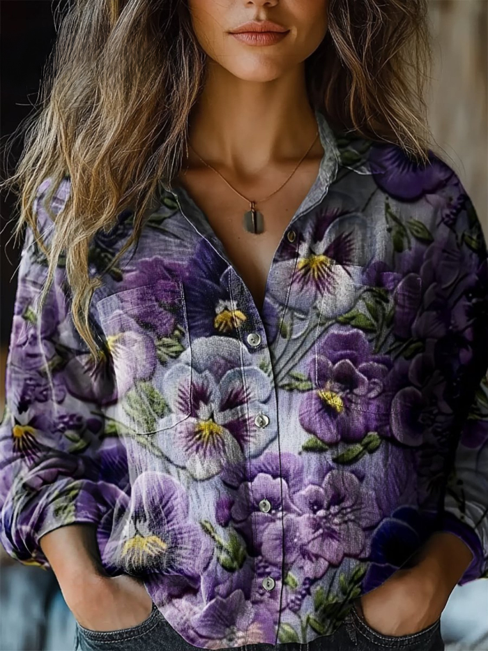 Lila Blumen Bluse