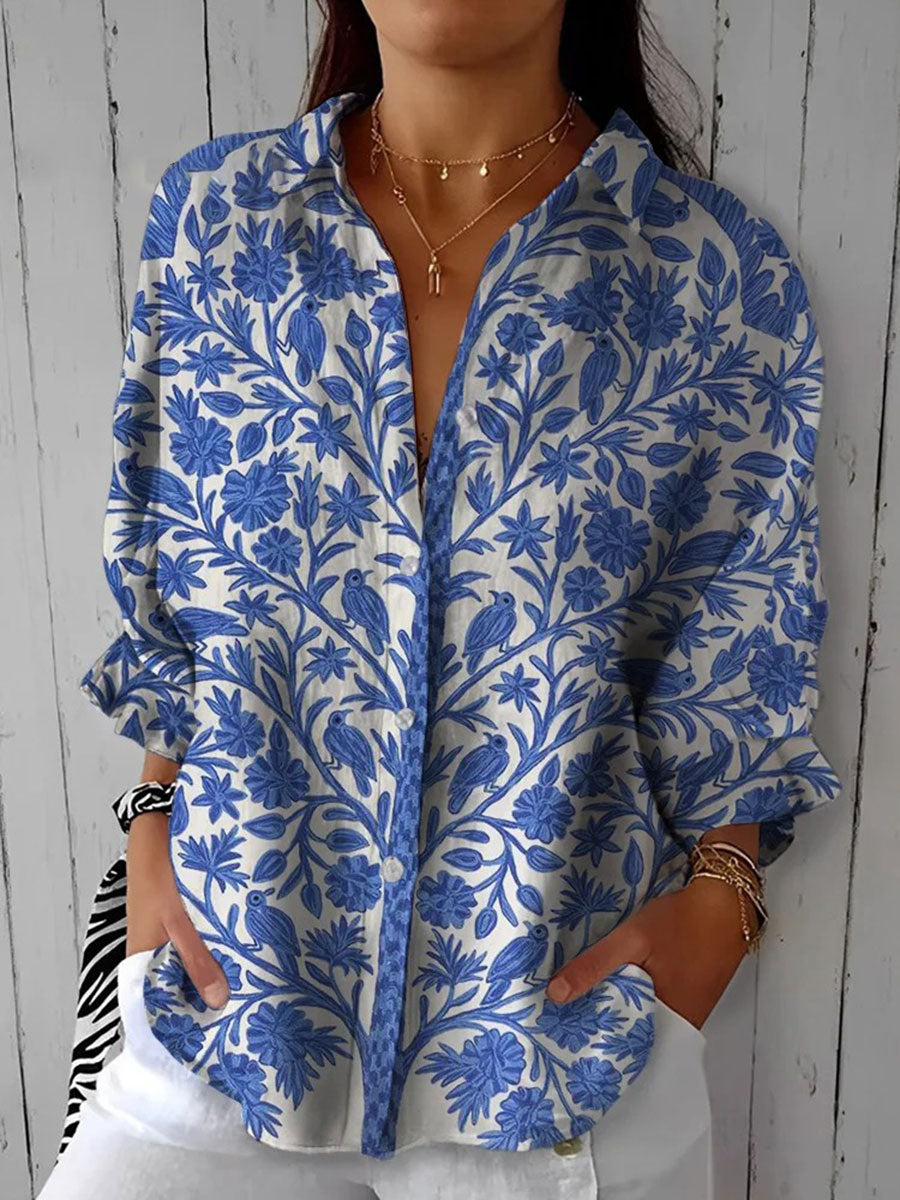 Frederikke – Bluse „Blauer Garten“